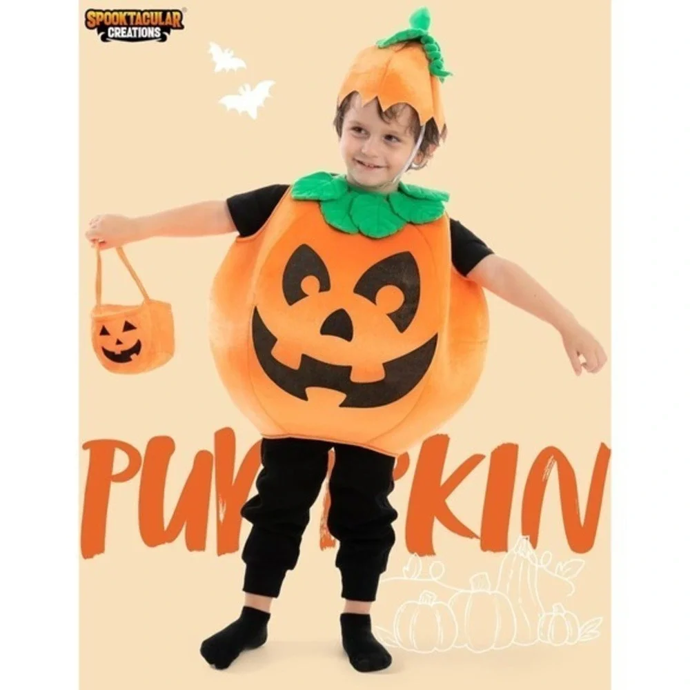 Spooktacular Creations Toddler Pumpkin Costume 3T Jack-O-Lantern Hat Set